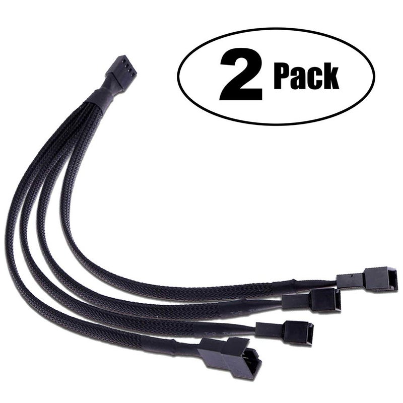 TeamProfitcom PWM Fan Splitter 4 pin Adapter Cable Sleeved Braided Y Splitter for Desktop Computer CPU Fan Splitter PC 4 Pin Fan Extension Power Cable 1 to 4 Converter 10 inches (2 Pack) - Image 2
